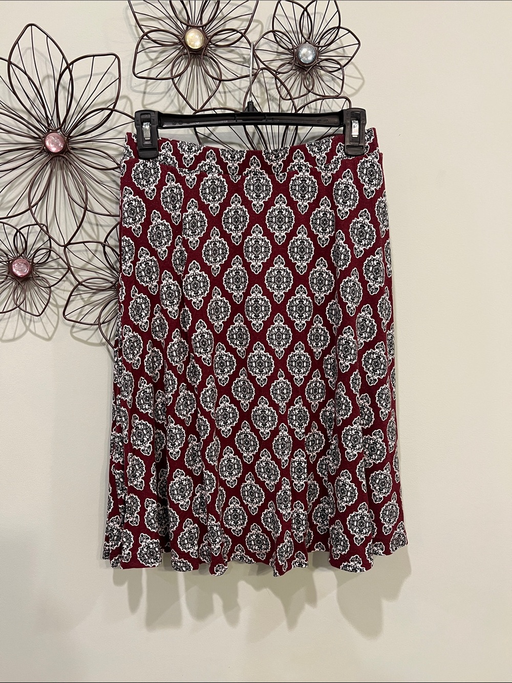 Le Lis Burgundy and Black Medallion Midi Skirt